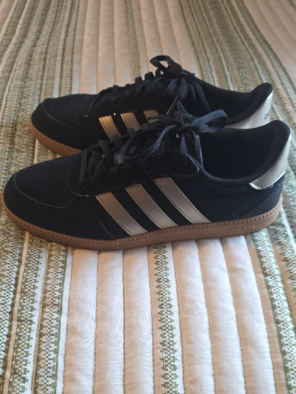 Women's adidas Black Suede Sneakers with Gum Sole and White Stripes - Picture 3 of 7
